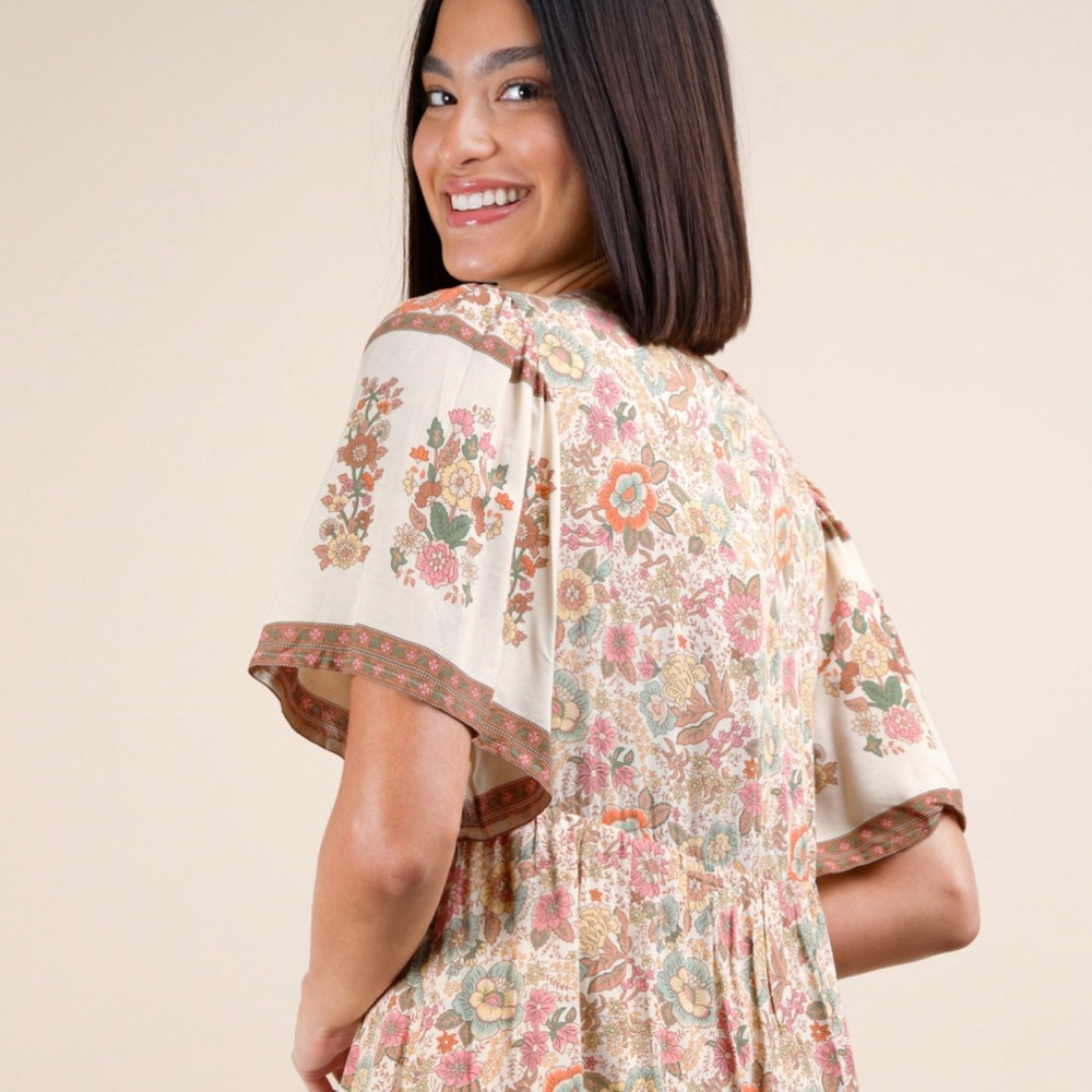 NWT Very J Beige Floral Midi Dress - Picture 3 of 7
